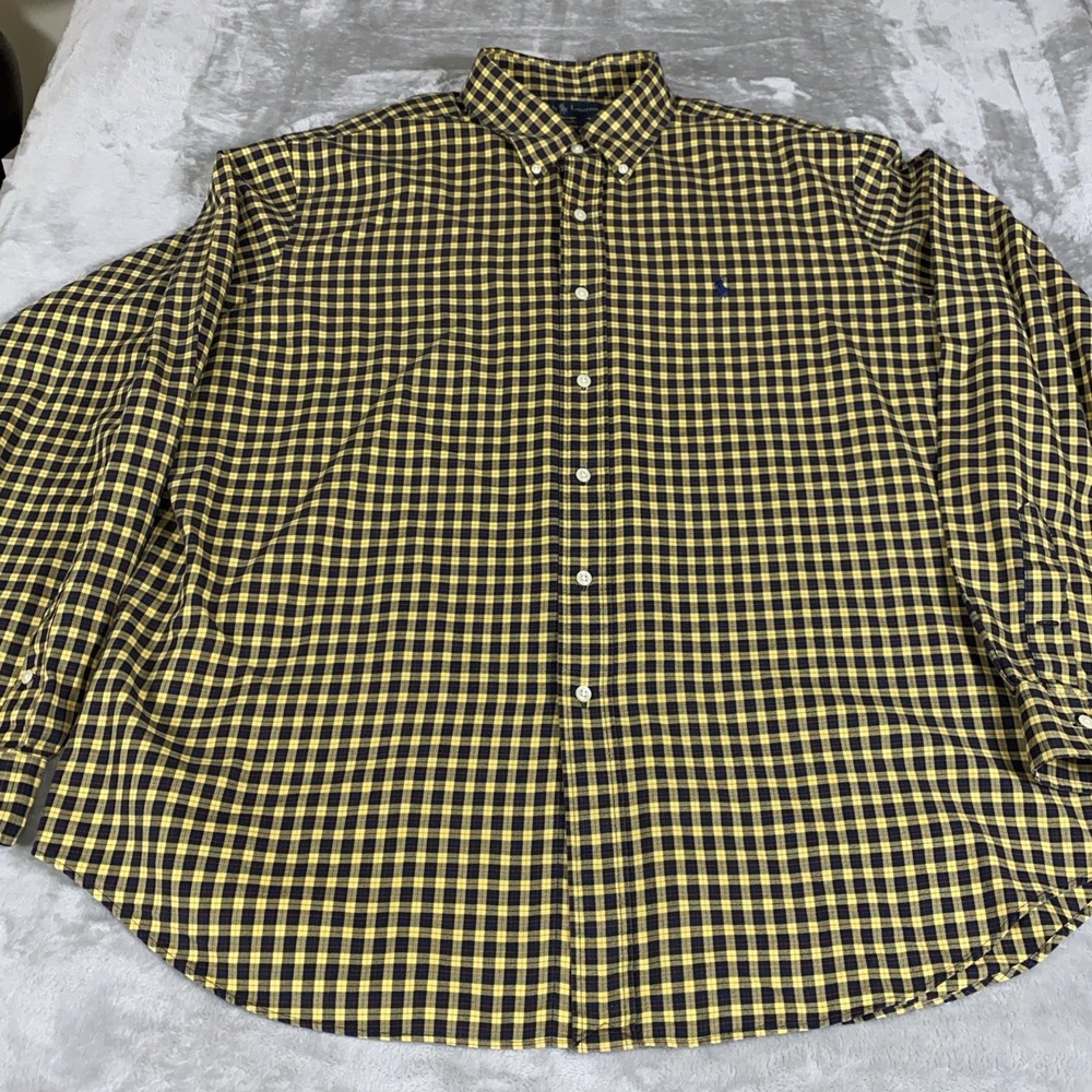 Ralph‎ Lauren Classic Fit XXL Brown Blue Plaid Button Down Shirt Blue Pony Logo